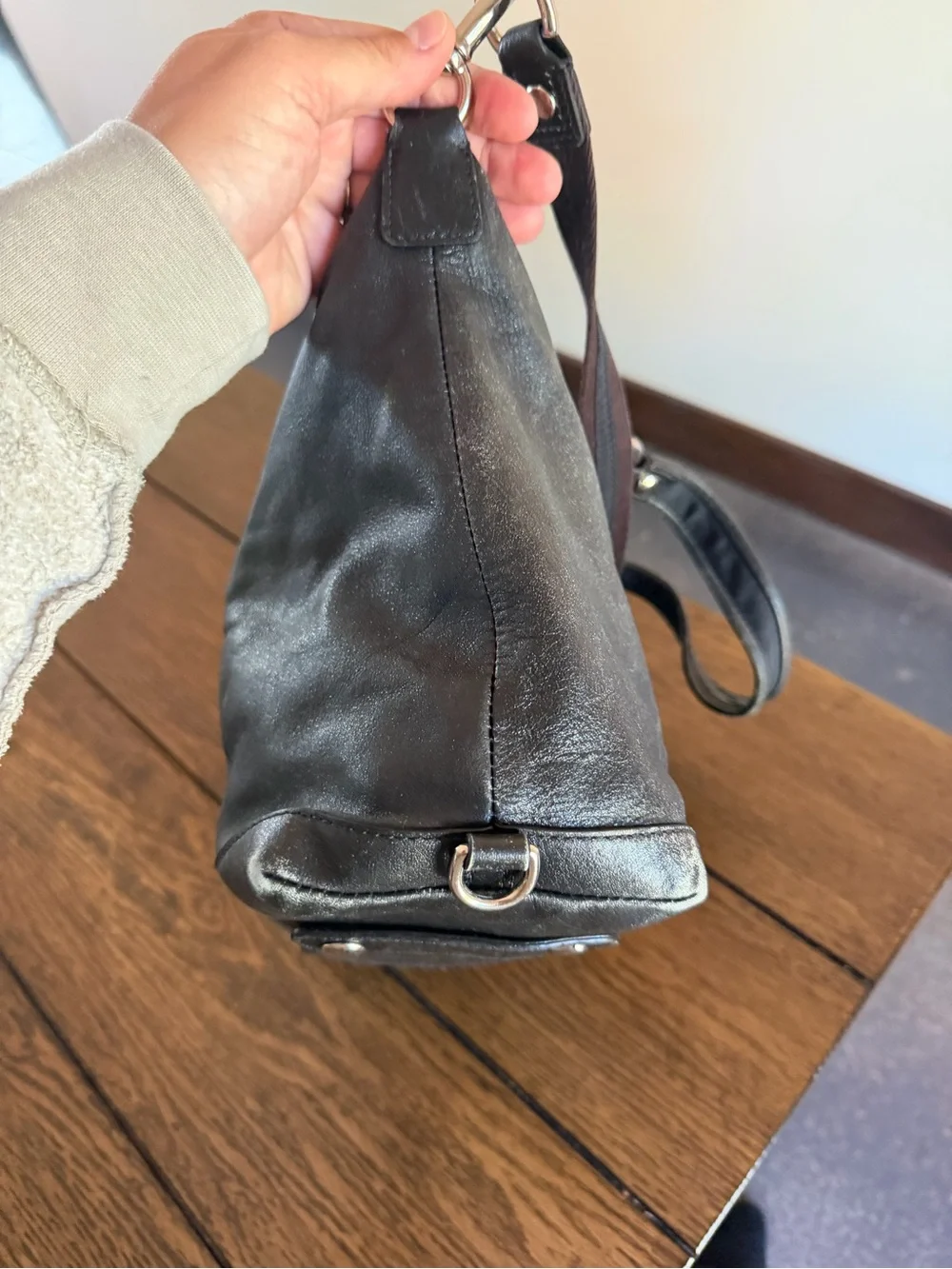 Coach Poppy Y2K Black Distressed Boston Satchel Double One-Shoulder Bag Silver